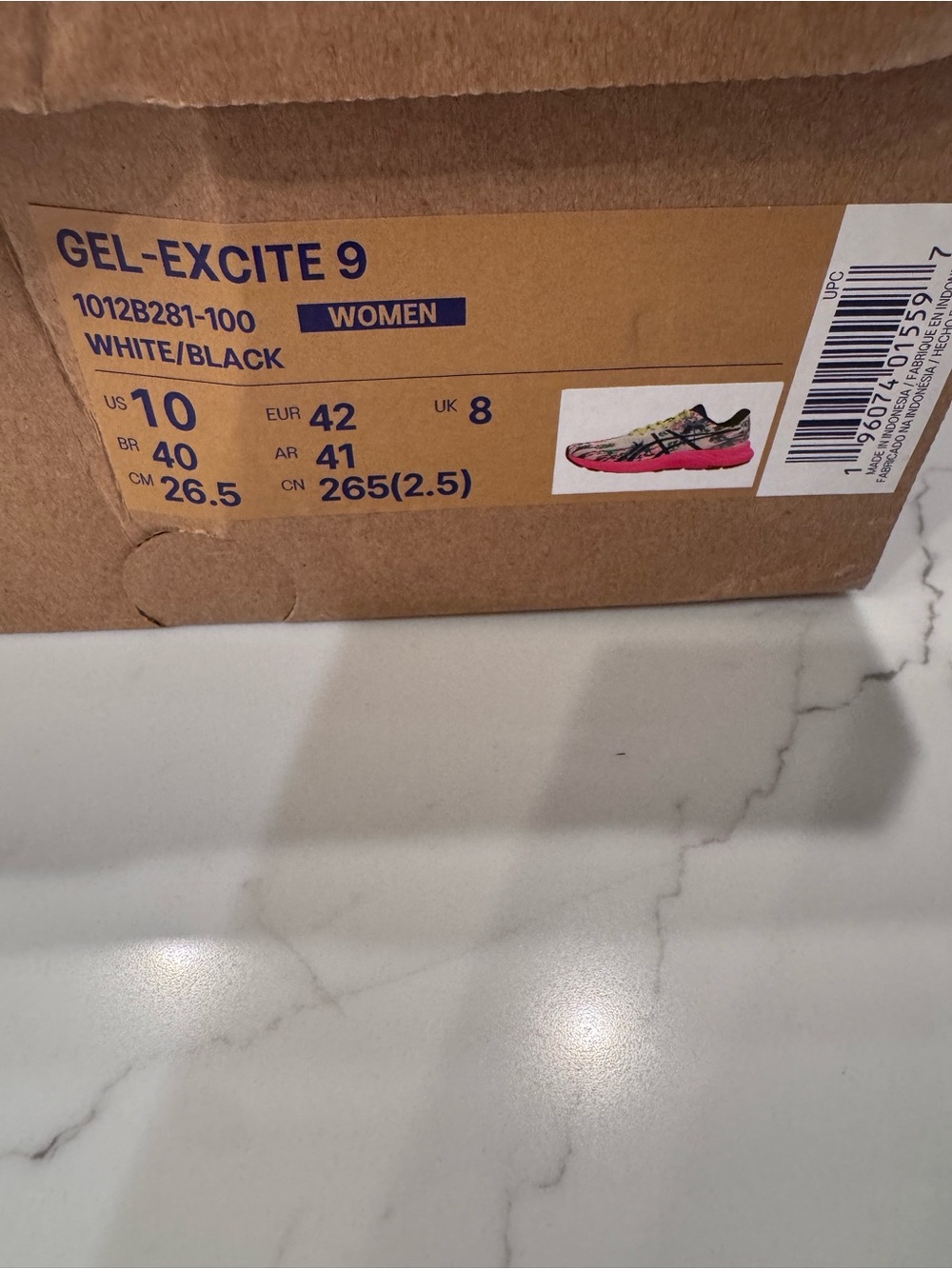 NEW Asics Gel-Excite 9 Women White/Black with Pink Midsole, Size 10 - Picture 3 of 6